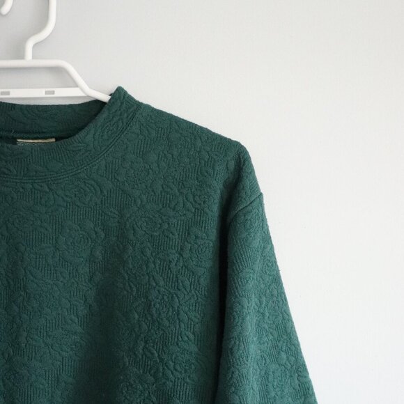 Vntg‎ Lady Footlocker Women's Sz S Green Embroidered Flower Mock Neck Pullover - Picture 5 of 10